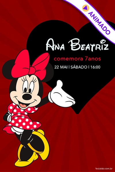 Modelo de Convite de Aniversario - Minnie Mouse Classica Convite Minnie Mouse Clássica grátis para editar
