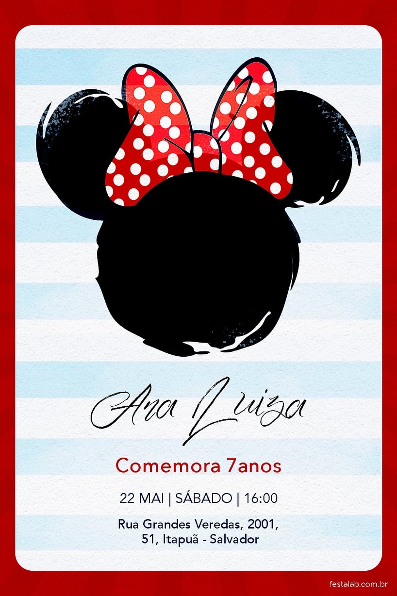 Convite de Aniversario - Minnie Mouse Laco