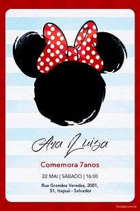 Modelo de Convite de Aniversario - Minnie Mouse Laco Convite Minnie Mouse Laço grátis para editar