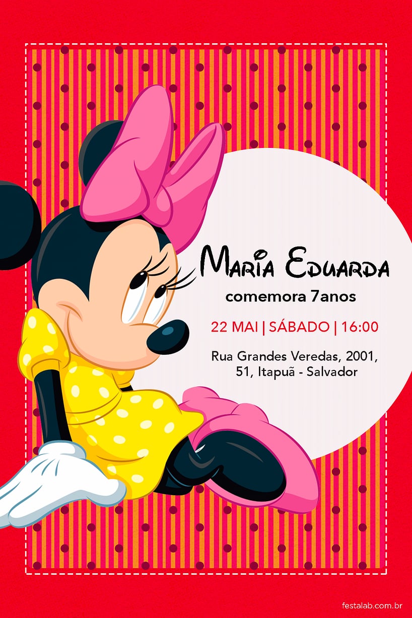 Convite de Aniversario - minnie mouse rosa