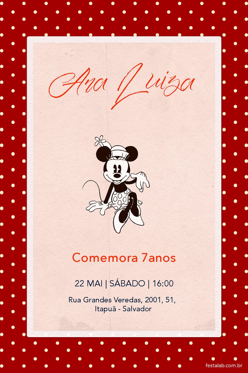 Convite de Aniversario - Minnie Mouse Vintage