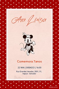 Modelo de Convite de Aniversario - Minnie Mouse Vintage Convite Minnie Mouse Vintage grátis para editar
