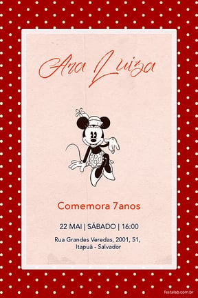 Convite de Aniversario - Minnie Mouse Vintage