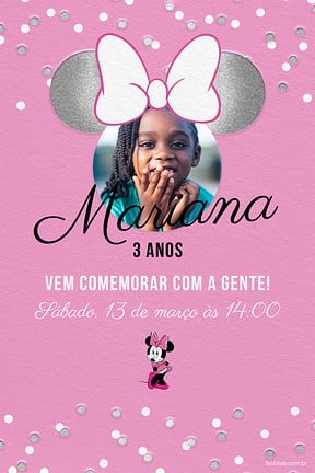 Modelo de Convite de Aniversario - Minnie prata Convite de Aniversario - Minnie prata