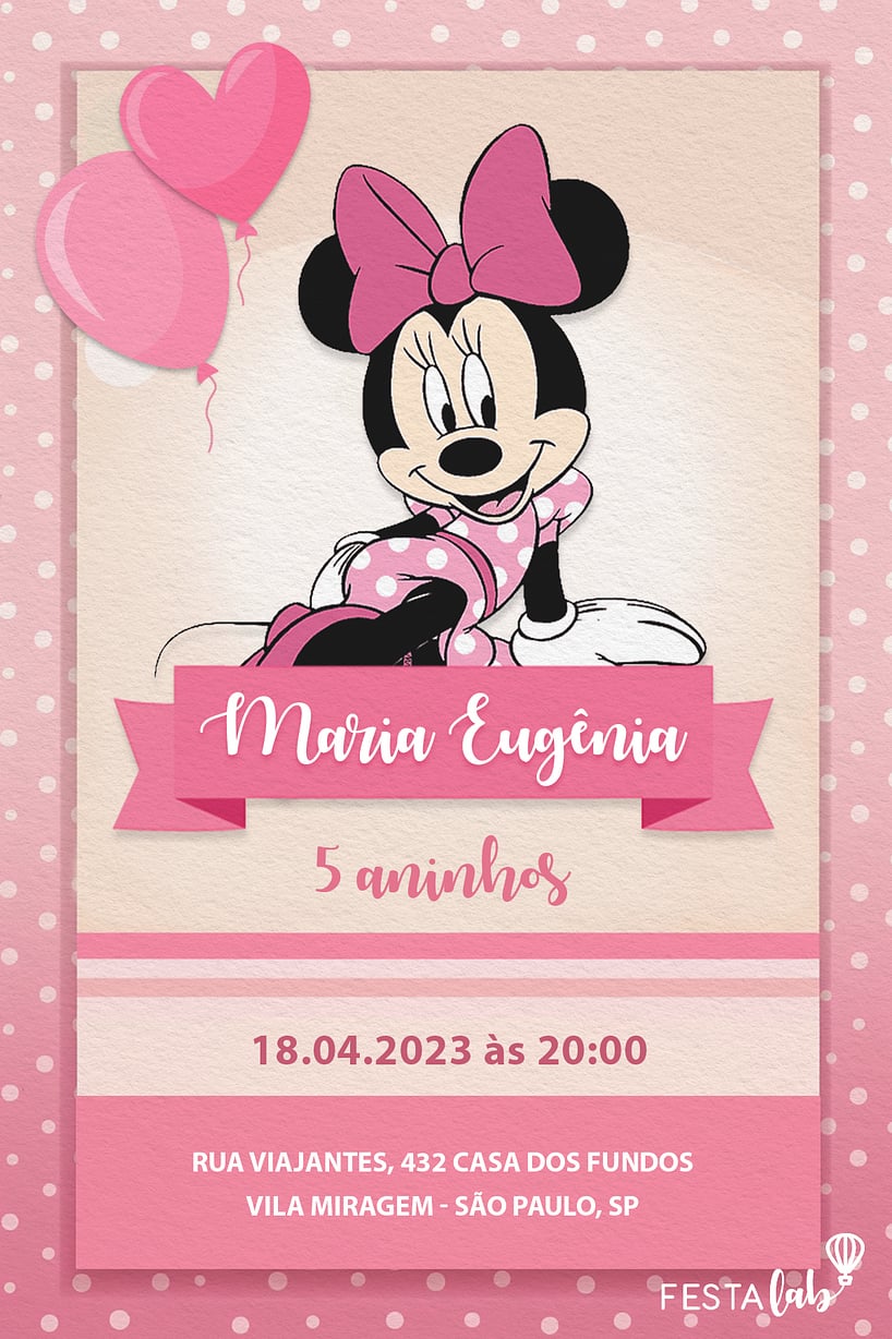 Convite de Aniversario - Minnie Rosa