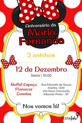 Modelo de Convite de Aniversario - Minnie Vermelha Convite de Aniversario - Minnie Vermelha