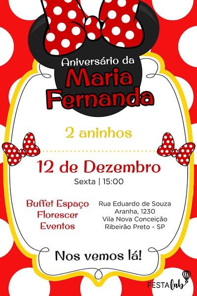 Modelo de Convite de Aniversario - Minnie Vermelha Convite Minnie Vermelha grátis para editar