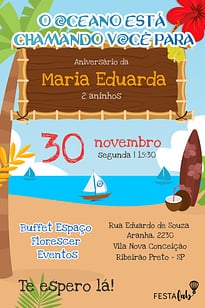 Modelo de Convite de Aniversario - Moana Convite Moana grátis para editar