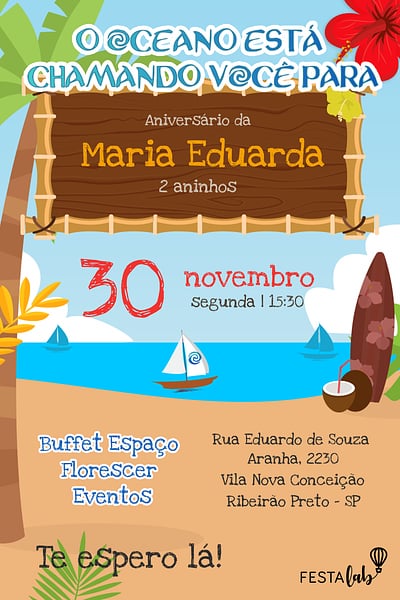 Modelo de Convite de Aniversario - Moana Criar convite de aniversário - Moana| FestaLab