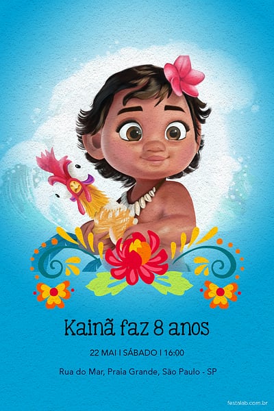 Modelo de Convite de Aniversario - Moana Baby Convite Moana Baby grátis para editar