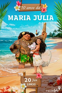 Modelo de Convite de Aniversario - Moana e Maui Convite Moana e Maui grátis para editar