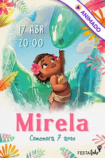 Modelo de Convite de Aniversario - Moana entre as ondas Convite Moana entre as ondas grátis para editar