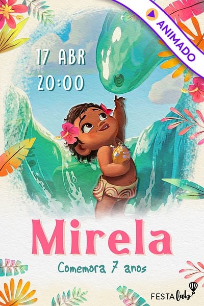 Modelo de Convite de Aniversario - Moana entre as ondas Convite Moana entre as ondas grátis para editar