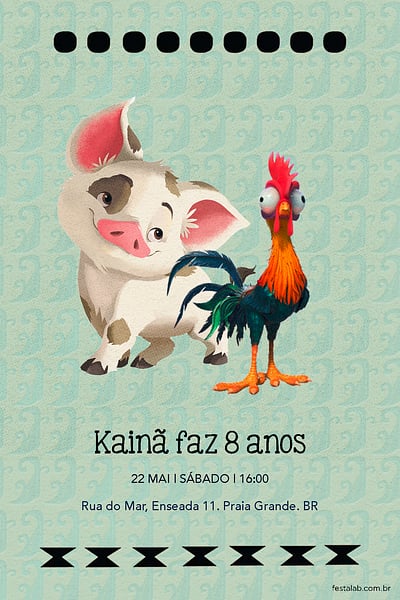 Modelo de Convite de Aniversario - Moana Pets Convite Moana Pets grátis para editar