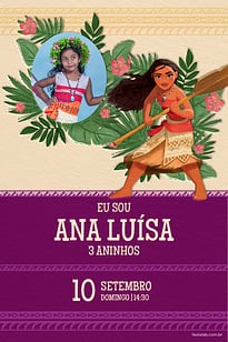 Modelo de Convite de Aniversario - Moana tribal roxo Convite Moana tribal roxo grátis para editar