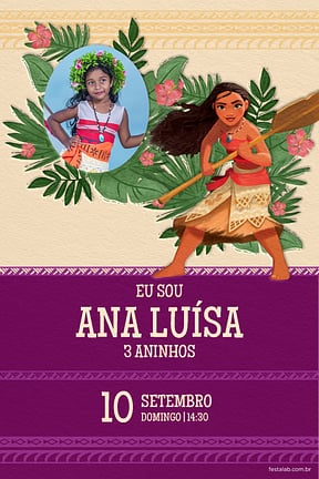 Modelo de Convite de Aniversario - Moana tribal roxo Convite de Aniversario - Moana tribal roxo