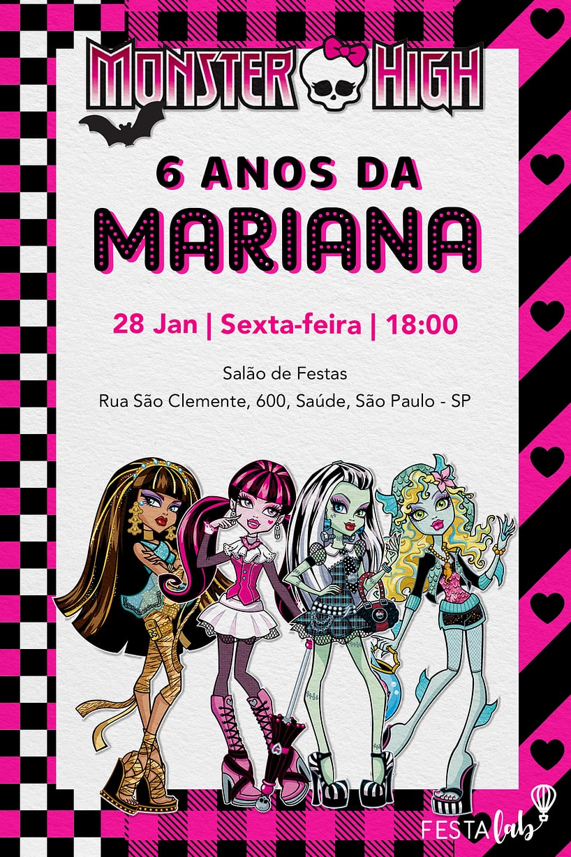 Criar convite de aniversário - Monster High| FestaLab