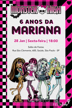 Convite de Aniversario - Monster High