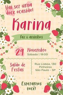 Modelo de Convite de Aniversario - Jardim dos moranguinhos Convite Jardim dos moranguinhos grátis para editar