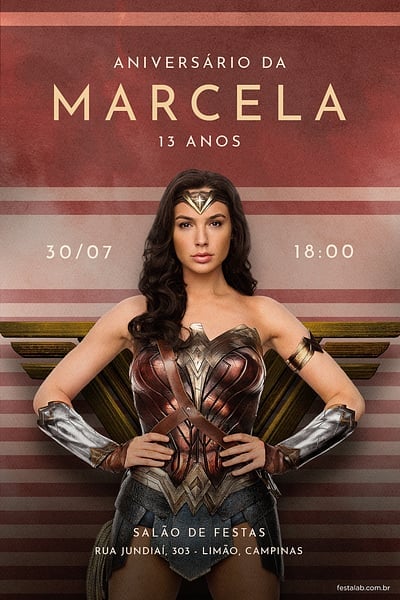 Modelo de Convite de Aniversario - Mulher maravilha - Vermelho Convite Mulher maravilha - Vermelho grátis para editar