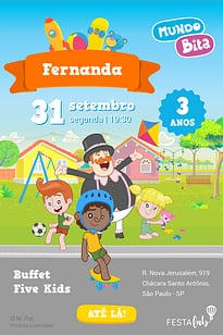 Modelo de Convite de Aniversario - Mundo Bita - Brincadeiras Convite Mundo Bita - Brincadeiras grátis para editar