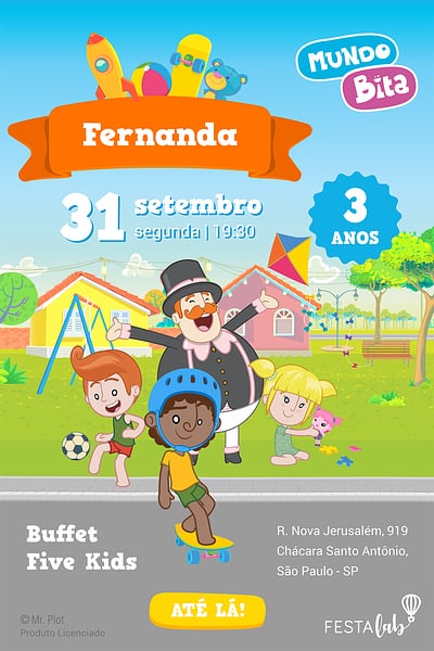 Modelo de Convite de Aniversario - Mundo Bita - Brincadeiras Convite Mundo Bita - Brincadeiras grátis para editar