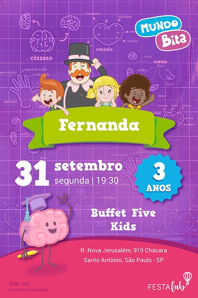 Modelo de Convite de Aniversario - Mundo Bita - Corpo Humano Convite Mundo Bita - Corpo Humano grátis para editar