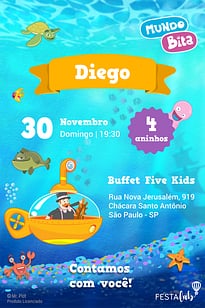 Modelo de Convite de Aniversario - Mundo Bita - Fundo do Mar Convite Mundo Bita - Fundo do Mar grátis para editar