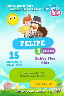 Modelo de Convite de Aniversario - Mundo Bita - Nosso Mundo Convite Mundo Bita - Nosso Mundo grátis para editar