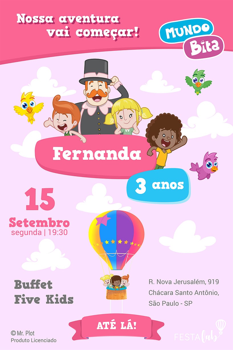 Convite Mundo Bita grátis para editar