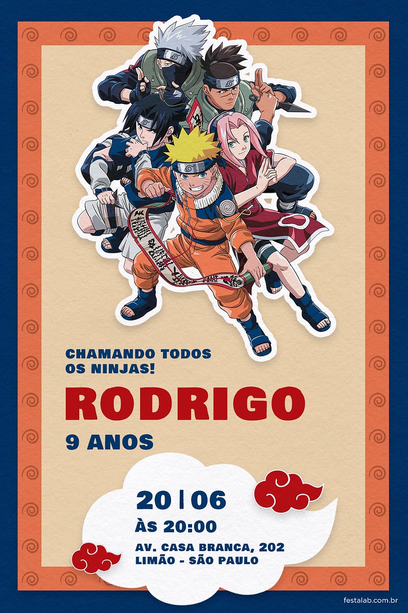 Convite aniversario naruto para editar online