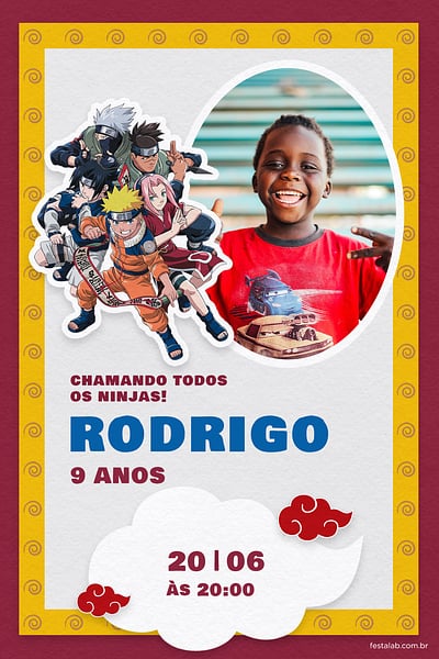 Modelo de Convite de Aniversario - Naruto amarelo Convite Naruto amarelo grátis para editar