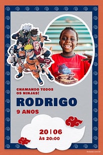 Convite Naruto Laranja grátis para editar