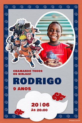 Convite de Aniversario - Naruto Laranja