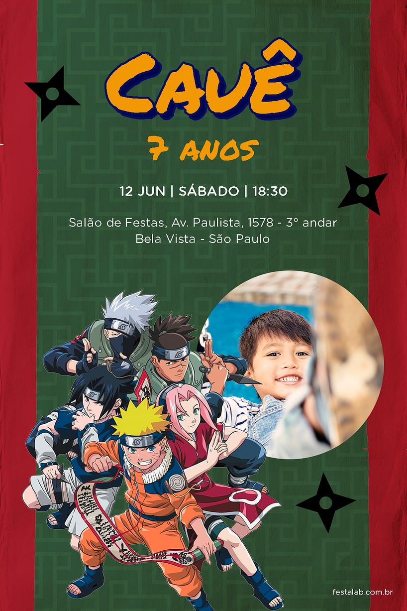 Convite de Aniversário Naruto Edite Online