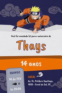 Convite Naruto uzumaki azul grátis para editar