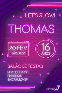 Modelo de Convite de Aniversario - Neon Convite Neon grátis para editar