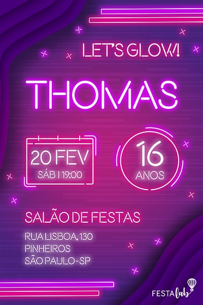 Modelo de Convite de Aniversario - Neon Convite Neon grátis para editar
