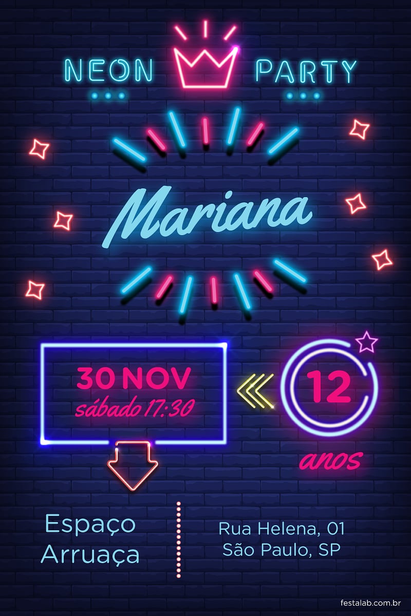 Convite de Aniversario - Neon