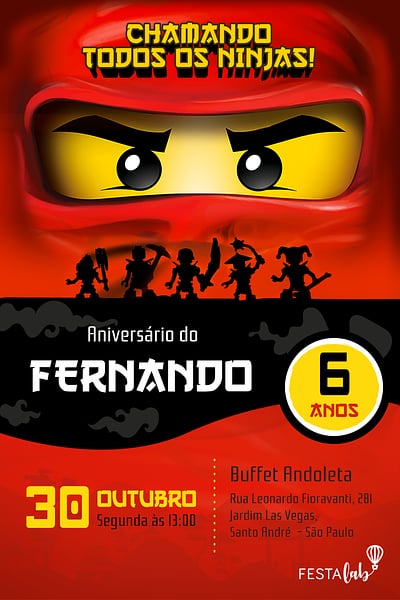 Modelo de Convite de Aniversario - Ninja Go Convite Ninja Go grátis para editar