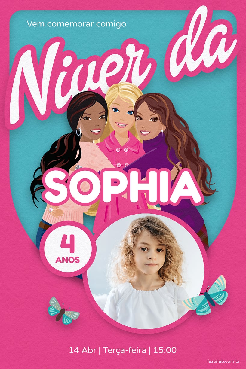 Convite Niver da Barbie grátis para editar