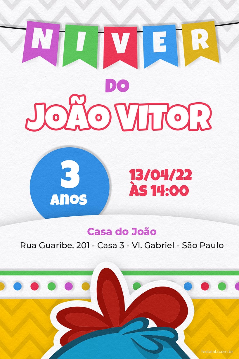 Criar convite de aniversário - Niver Galinha Pintadinha Amarela| FestaLab