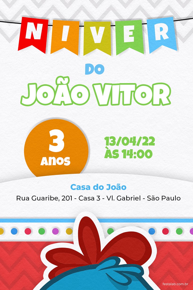 Criar convite de aniversário - Niver Galinha Pintadinha Vermelho| FestaLab