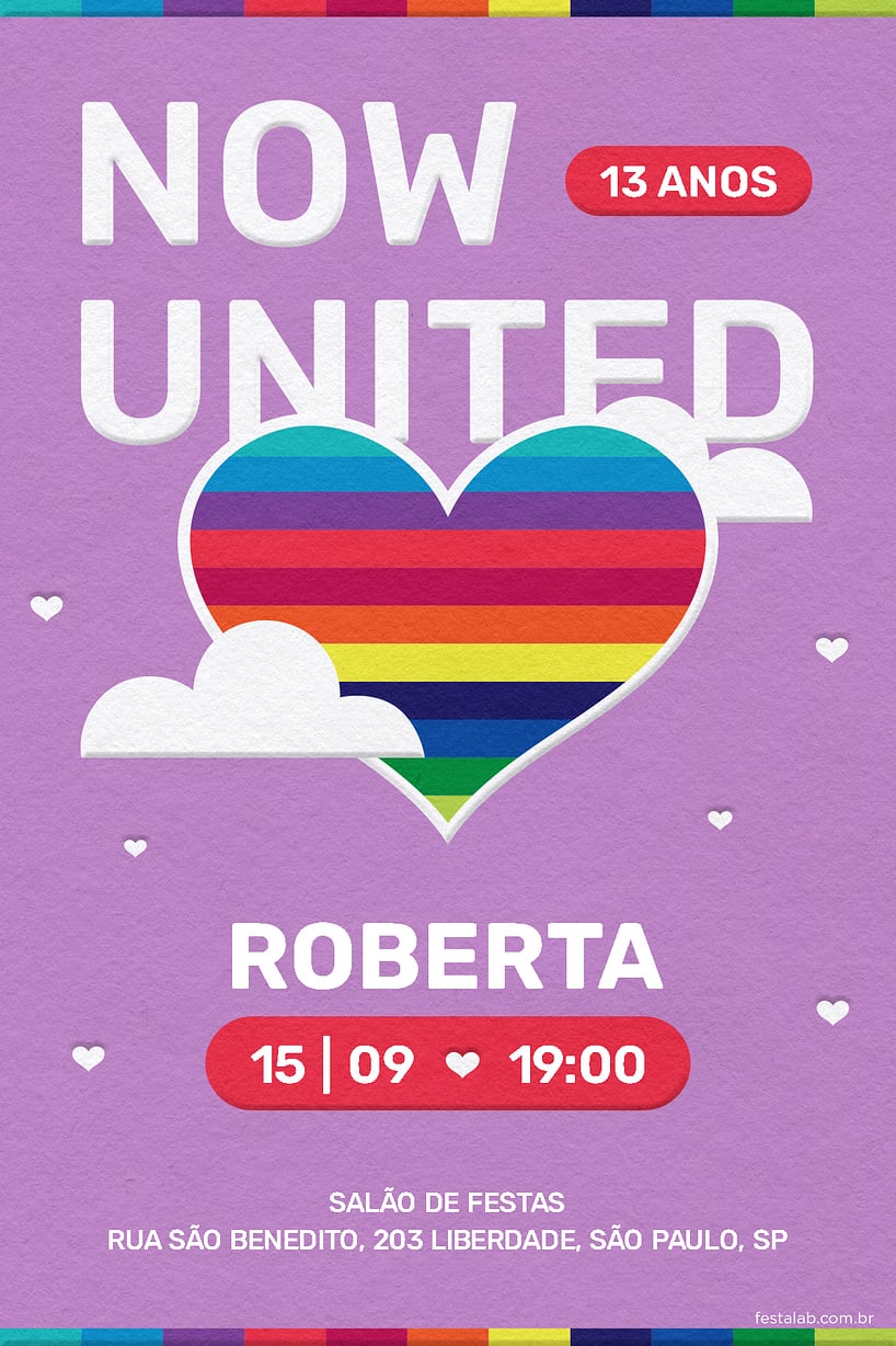 Convite Now United grátis para editar