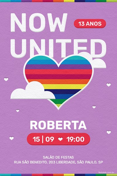 Modelo de Convite de Aniversario - Now United Convite Now United grátis para editar