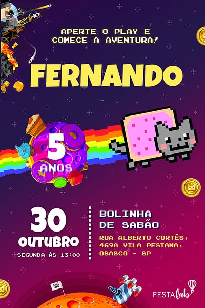 Modelo de Convite de Aniversario - Nyan Cat Convite Nyan Cat grátis para editar