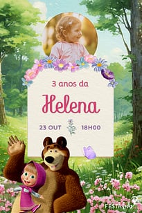 Modelo de Convite de Aniversario - O bosque da Masha e o Urso Convite O bosque da Masha e o Urso grátis para editar