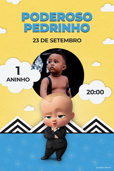 Modelo de Convite de Aniversario - O Poderoso Chefinho Amarelo Convite O Poderoso Chefinho Amarelo grátis para editar