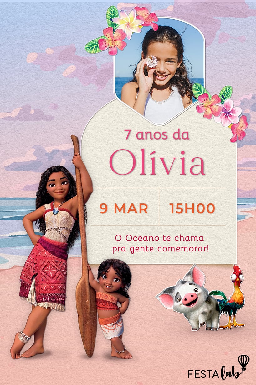 Convite de Aniversario - O por do sol de Moana