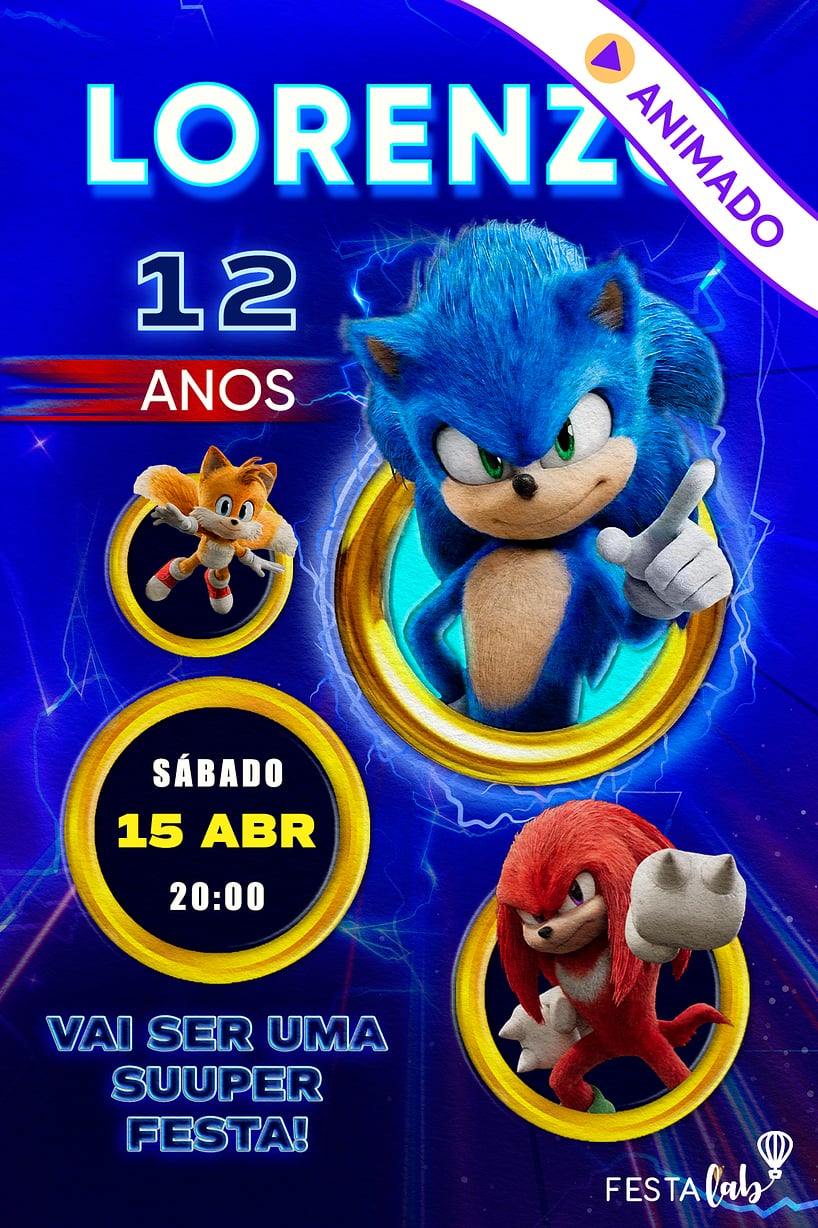 Convite de Aniversario - O Sonic